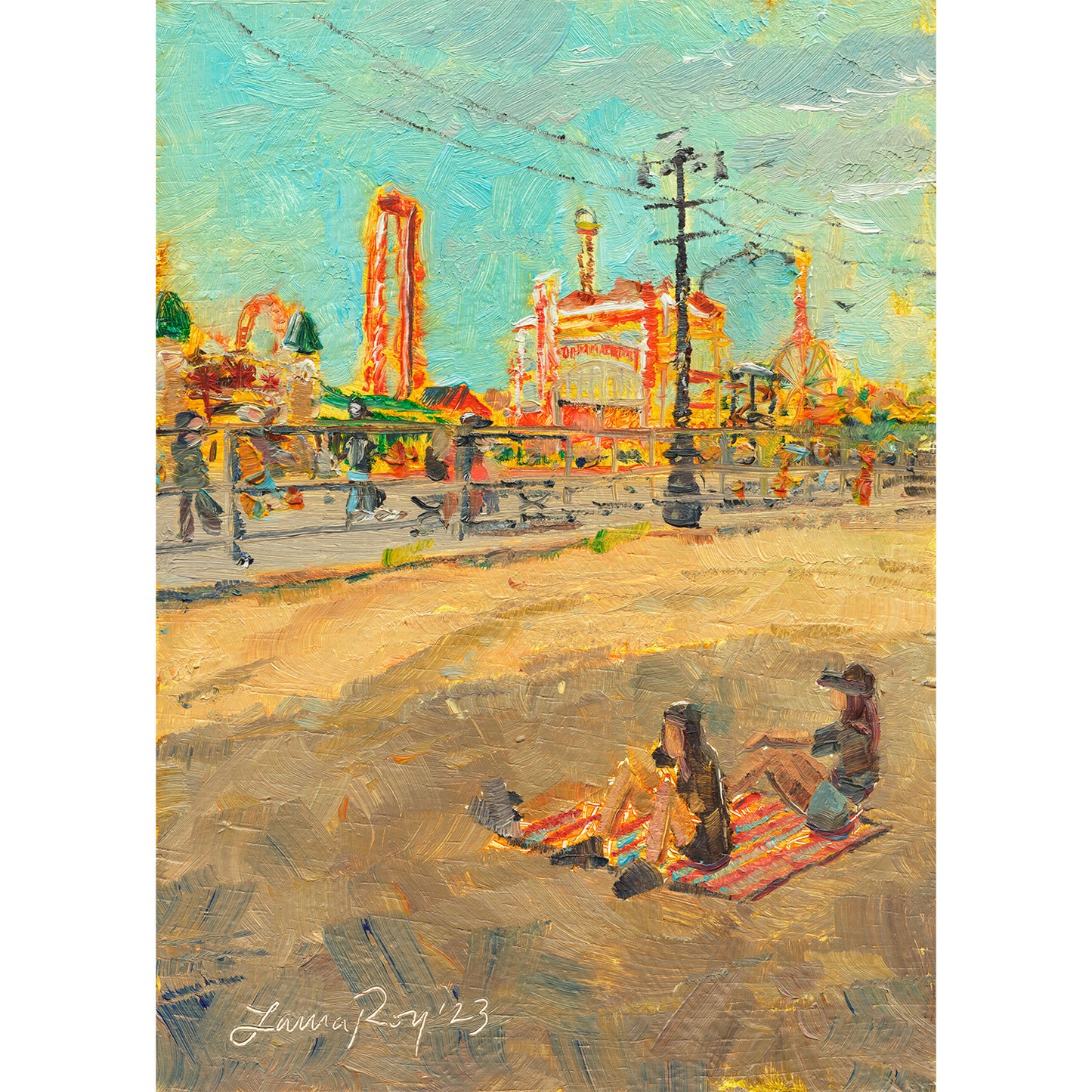 Girls at Coney Island • Original Oil Painting