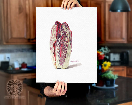Red Napa Cabbage Watercolor Art Print – Vibrant Vegetable Kitchen Decor, Botanical Wall Art