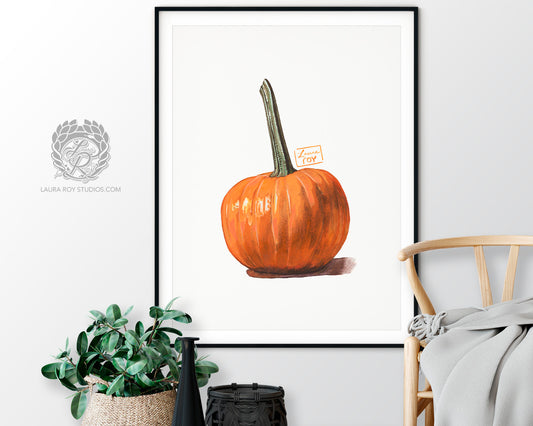 Pie Pumpkin Watercolor Art Print – Autumn Harvest Illustration, Fall Kitchen Wall Decor