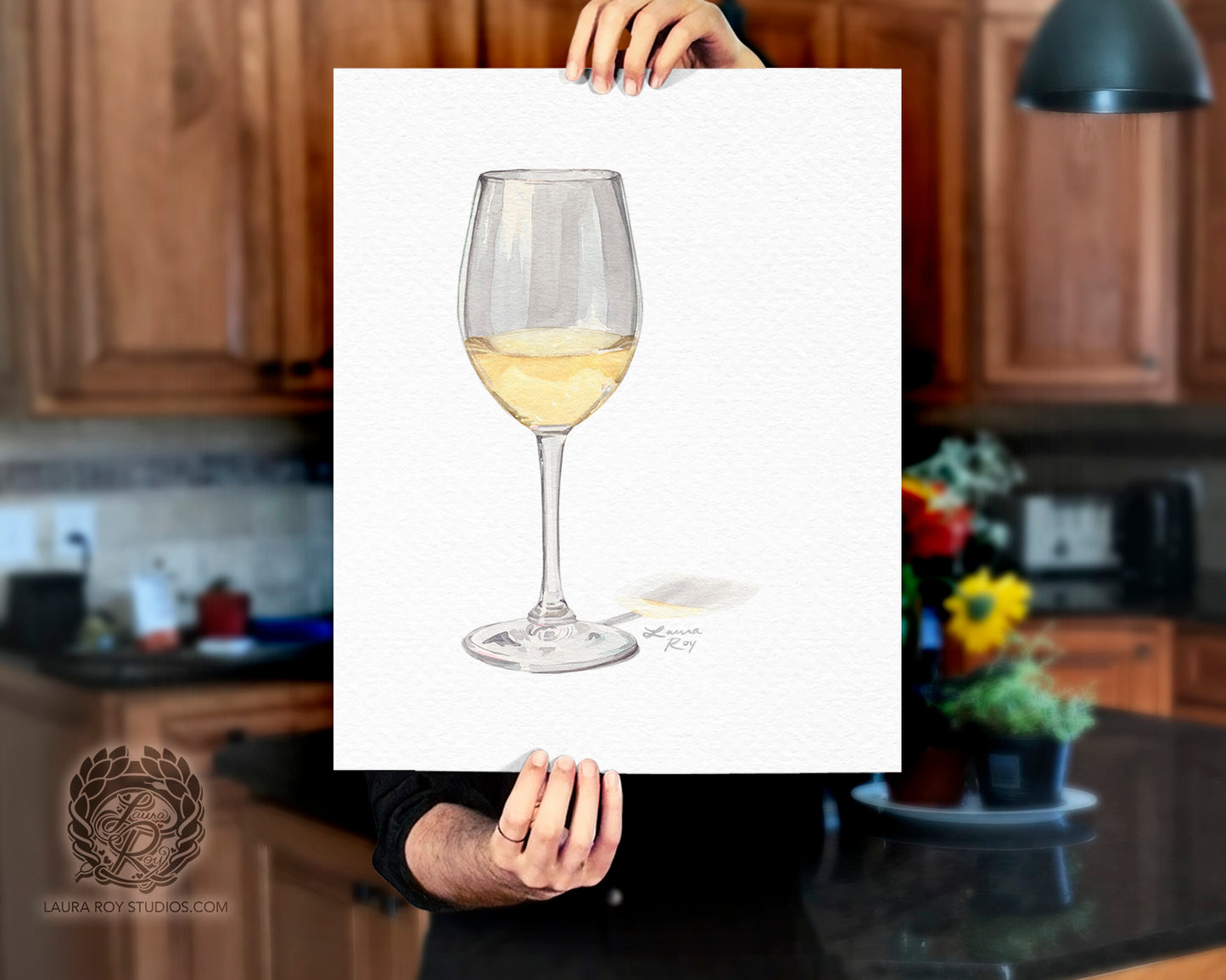 White Wine Watercolor Art Print – Glass of Chardonnay Kitchen Decor, Elegant Wine Art
