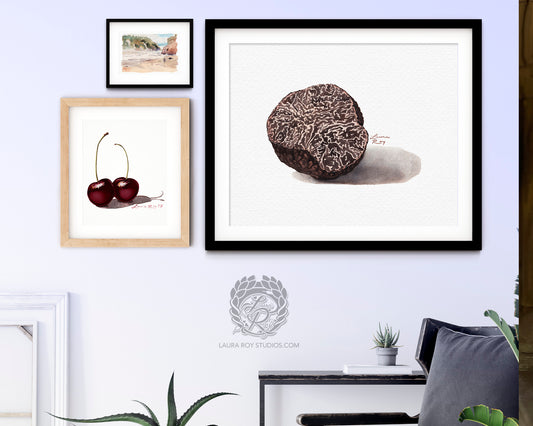Black Truffle Watercolor Print – Gourmet Kitchen Decor, Culinary Ingredient Art, Fine Food Illustration, Giclée Wall Art