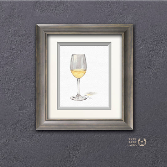 White Wine Watercolor Art Print – Glass of Chardonnay Kitchen Decor, Elegant Wine Art