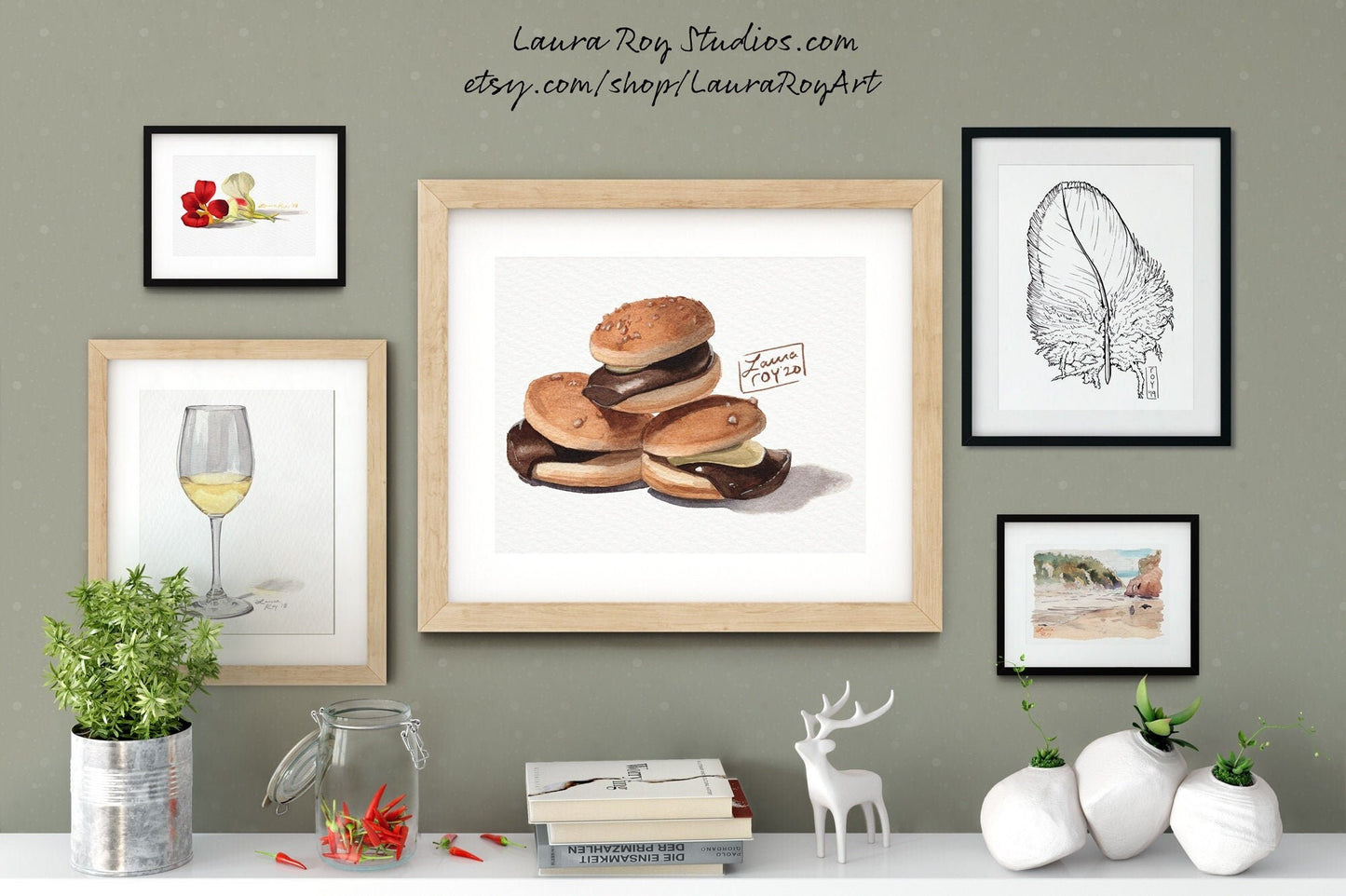 Everyburger Japanese Cookies Watercolor Giclée Print