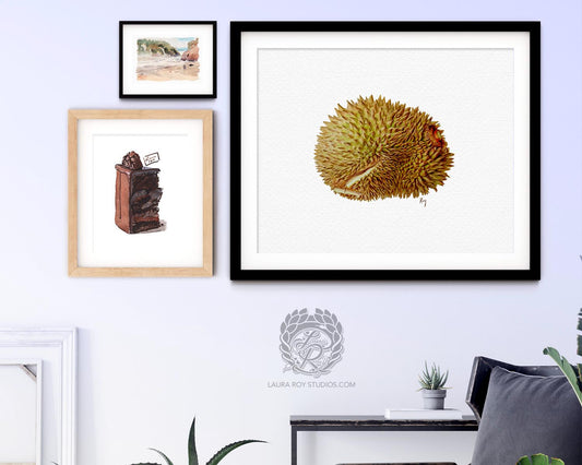 Durian Watercolor Art Print Intricate Tropical Fruit Illustration, Unique Kitchen Wall Decor