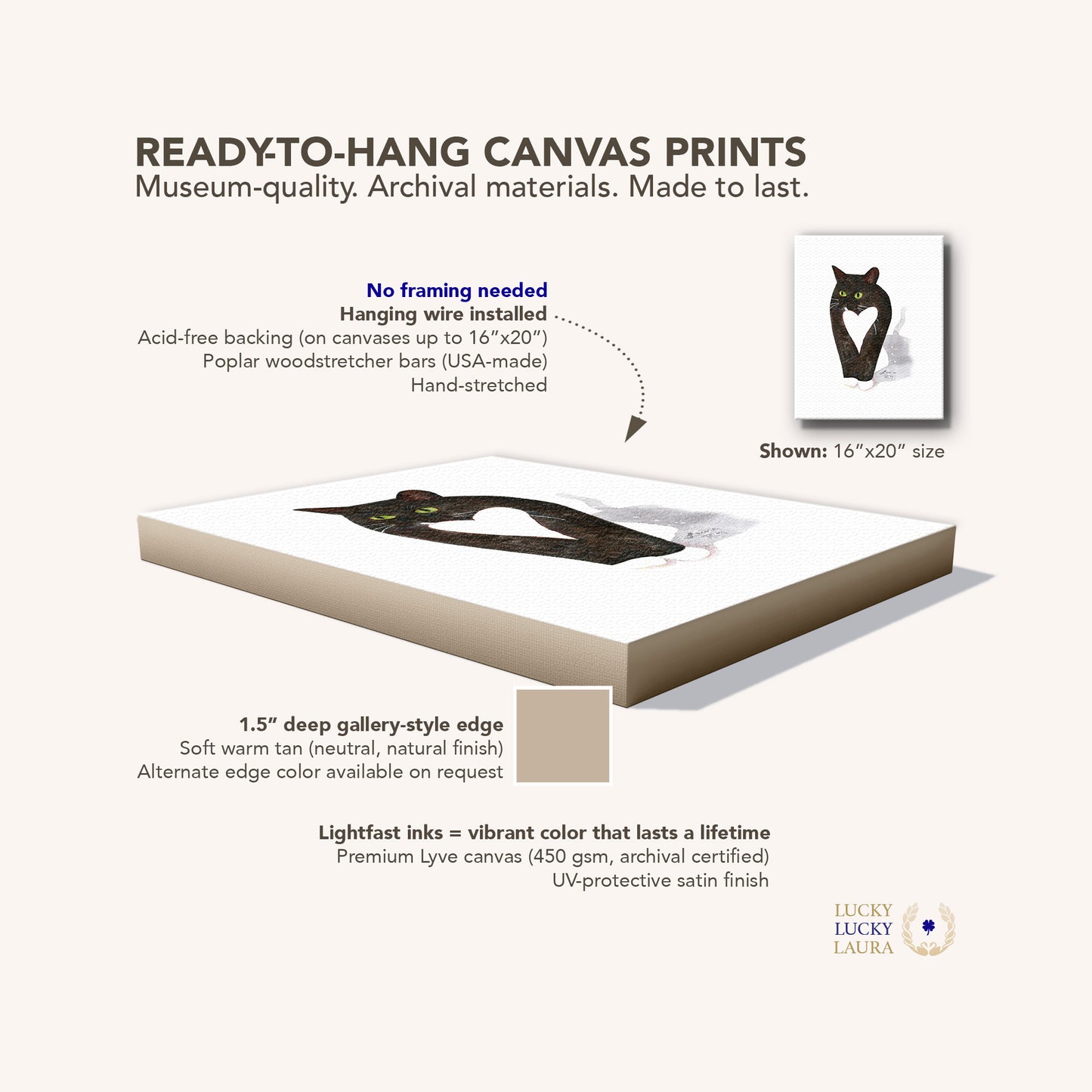 Tuxedo Cat with Heart Watercolor | Giclée Print