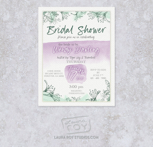 Watercolor Bridal Shower Invitations + Party Starter Pack | Floral Pattern Customizable