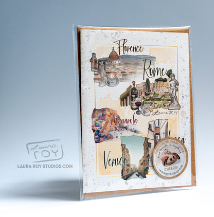 Italy Travel Card with Personalized Message - Watercolor Florence, Rome, Venice, Cinque Terre, Lucca for Weddings, Honeymoons & Trips (Single or Set)