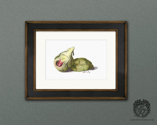 Watercolor Baby Artichoke Cut in Half – Botanical Kitchen Art Print, Foodie Gift, Still Life Vegetable Wall Decor, Giclée Painting