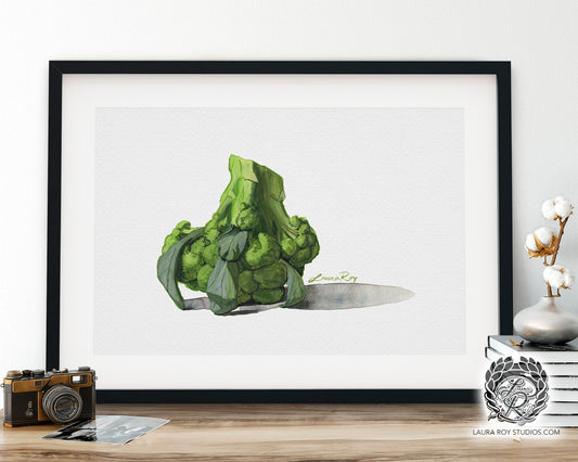 Upside-Down Broccoli Watercolor Art Print – Whimsical Vegetable Illustration, Modern Kitchen Wall Decor