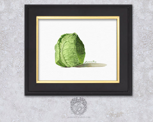 Savoy Cabbage Watercolor Art Print – Detailed Leafy Green Illustration, Botanical Kitchen Wall Decor