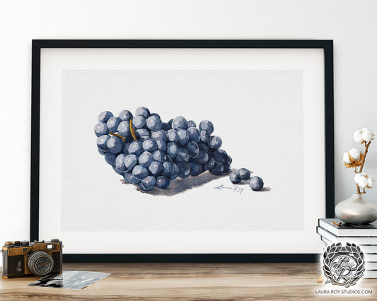 Watercolor Cabernet Grape Art Print – Realistic Wine Grapes Wall Decor, Fine Art Kitchen Print, Foodie Gift