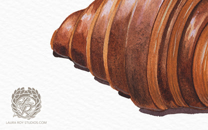 Chocolate Croissant Watercolor Art Print – Decadent Pastry Illustration, French Bakery Kitchen Decor
