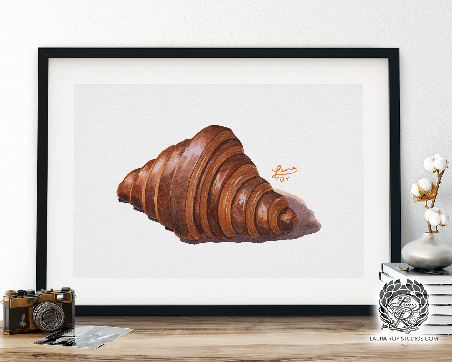 Chocolate Croissant Watercolor Art Print – Decadent Pastry Illustration, French Bakery Kitchen Decor