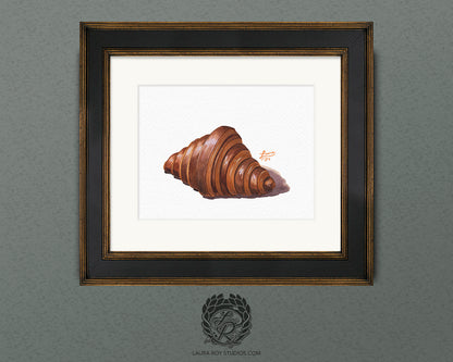Chocolate Croissant Watercolor Art Print – Decadent Pastry Illustration, French Bakery Kitchen Decor