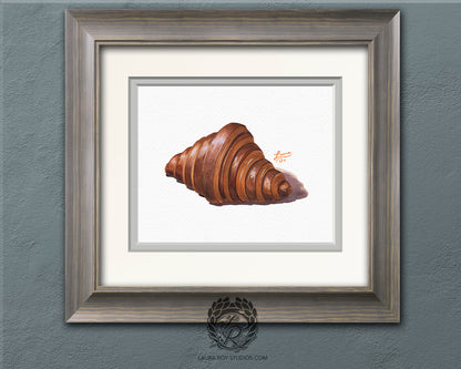 Chocolate Croissant Watercolor Art Print – Decadent Pastry Illustration, French Bakery Kitchen Decor
