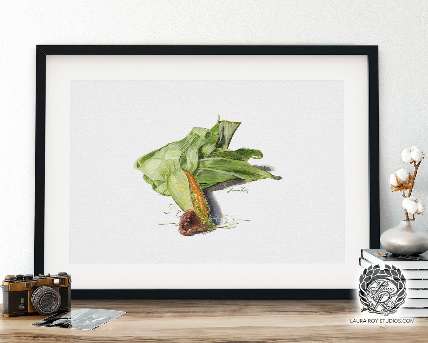 Partially Shucked Corn Watercolor Art Print – Rustic Harvest Illustration, Farmhouse Kitchen Decor