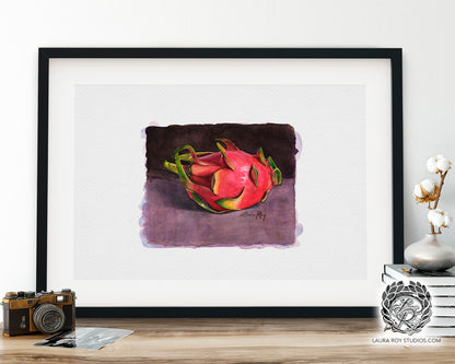 Dragon Fruit Watercolor Art Print – Vibrant Tropical Fruit Illustration, Exotic Kitchen Wall Decor
