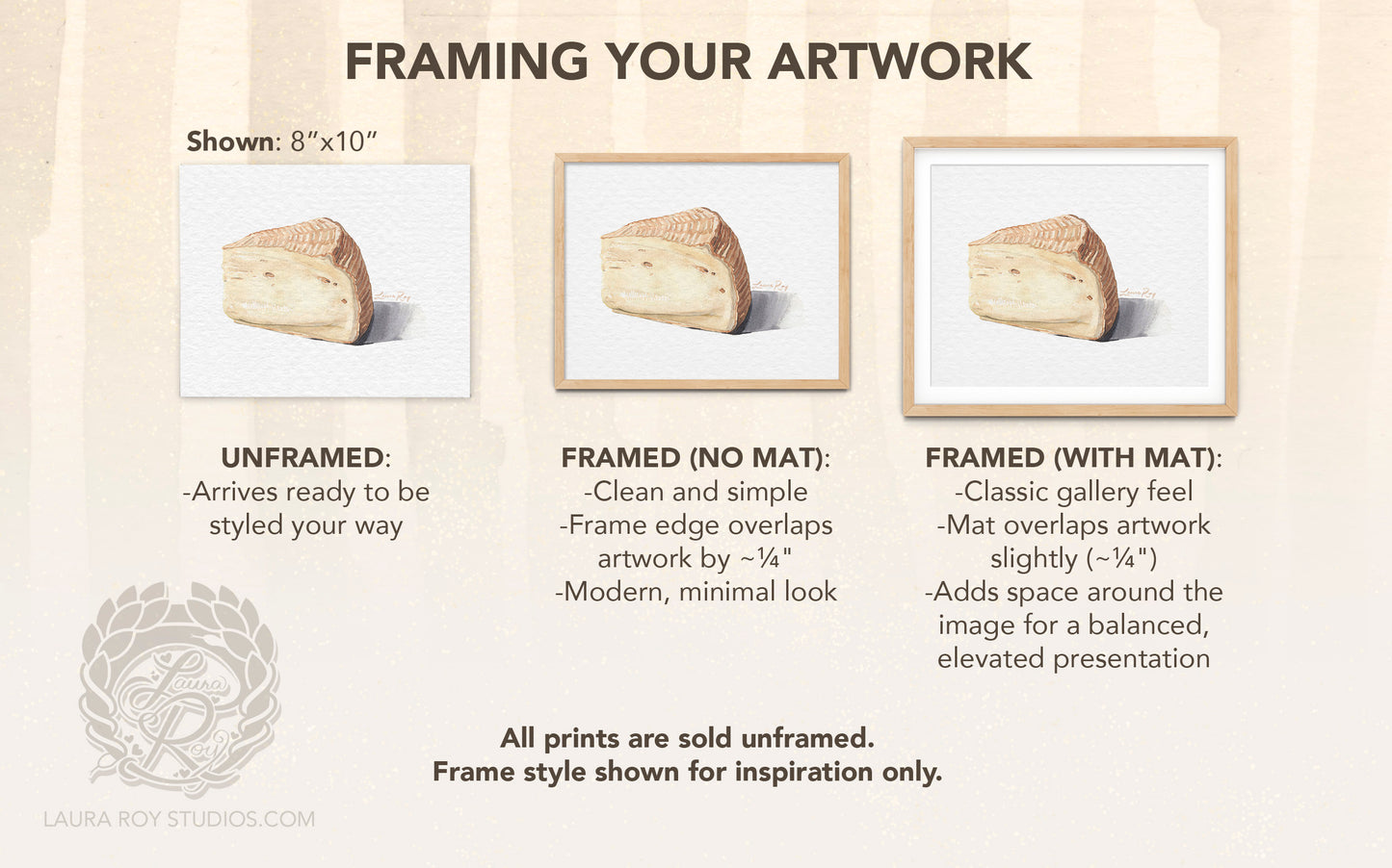 Watercolor Artisan Cheese Wedge Art Print – Creamy Washed Rind Cheese Illustration, Food Lover Wall Decor