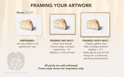Watercolor Artisan Cheese Wedge Art Print – Creamy Washed Rind Cheese Illustration, Food Lover Wall Decor
