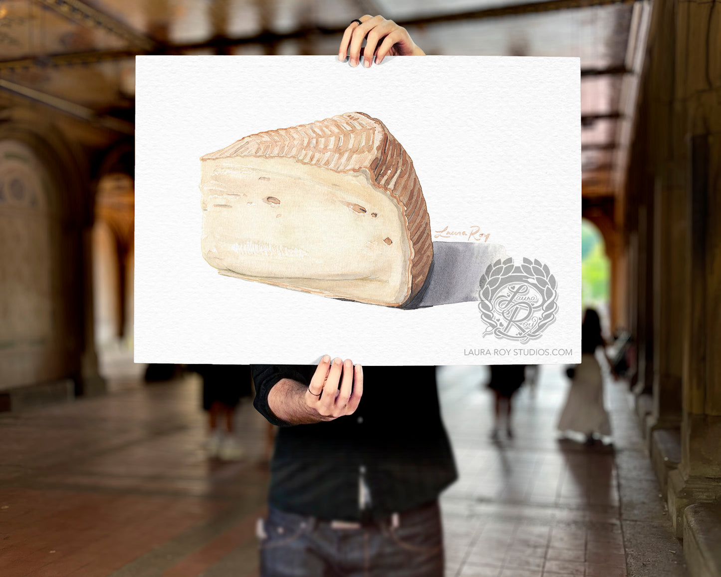Watercolor Artisan Cheese Wedge Art Print – Creamy Washed Rind Cheese Illustration, Food Lover Wall Decor