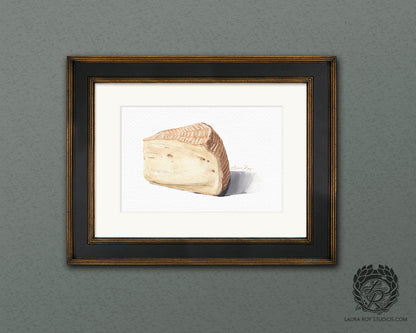Watercolor Artisan Cheese Wedge Art Print – Creamy Washed Rind Cheese Illustration, Food Lover Wall Decor