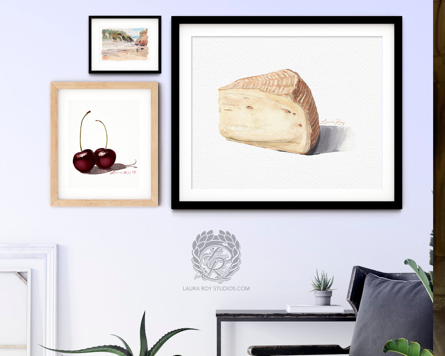 Watercolor Artisan Cheese Wedge Art Print – Creamy Washed Rind Cheese Illustration, Food Lover Wall Decor