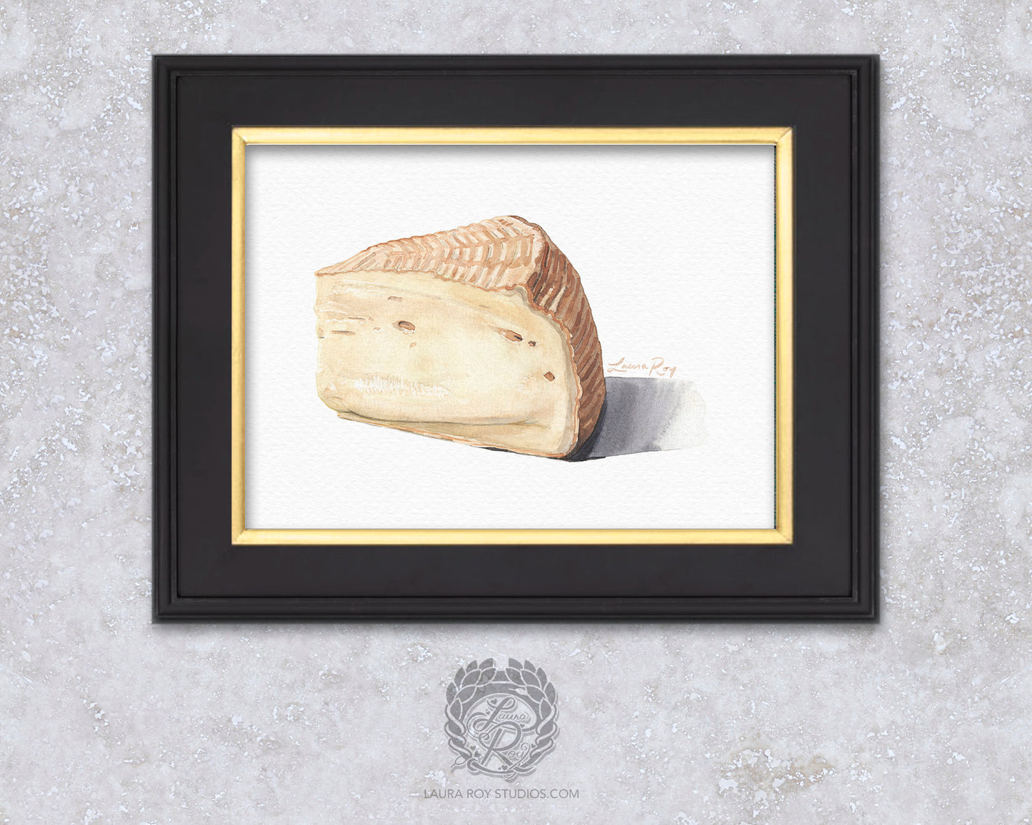 Watercolor Artisan Cheese Wedge Art Print – Creamy Washed Rind Cheese Illustration, Food Lover Wall Decor