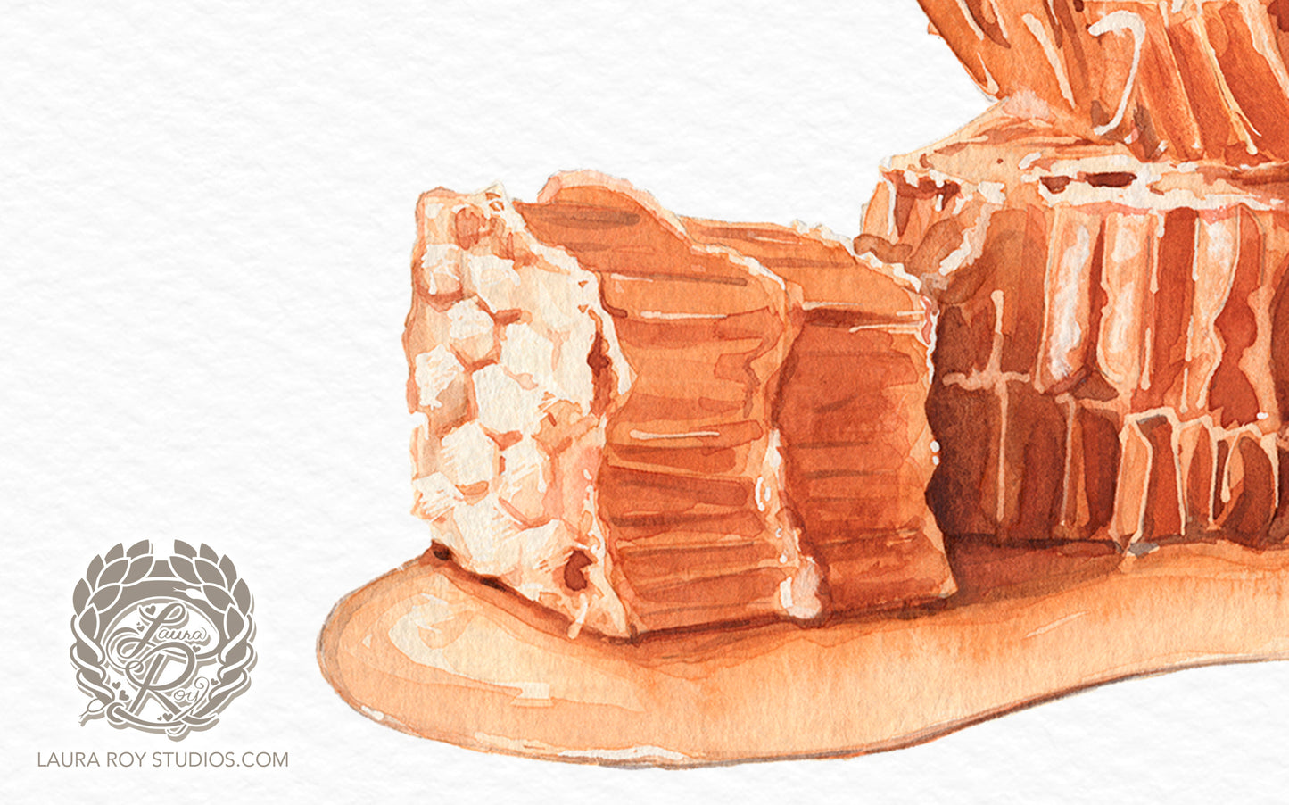 Honeycomb Watercolor Art Print – Sweet Golden Honey Illustration, Bee-Inspired Kitchen Decor