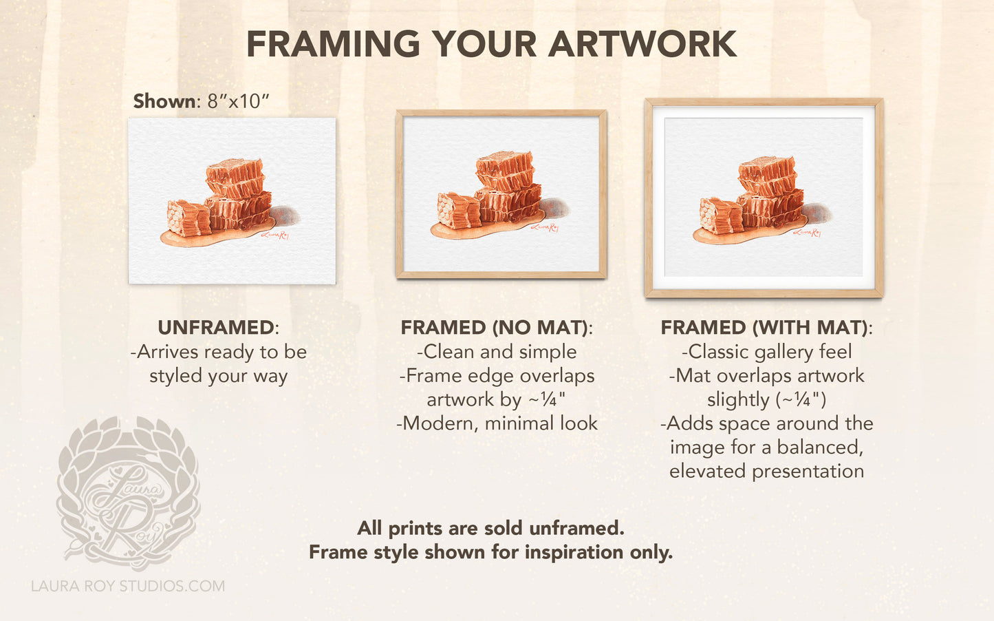 Honeycomb Watercolor Art Print – Sweet Golden Honey Illustration, Bee-Inspired Kitchen Decor