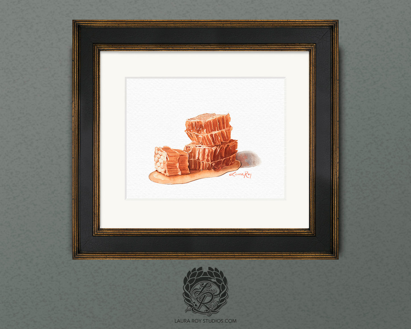 Honeycomb Watercolor Art Print – Sweet Golden Honey Illustration, Bee-Inspired Kitchen Decor