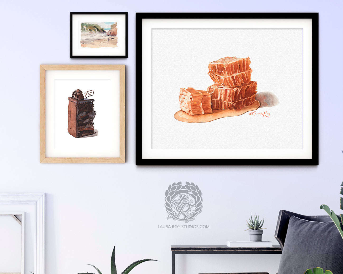 Honeycomb Watercolor Art Print – Sweet Golden Honey Illustration, Bee-Inspired Kitchen Decor