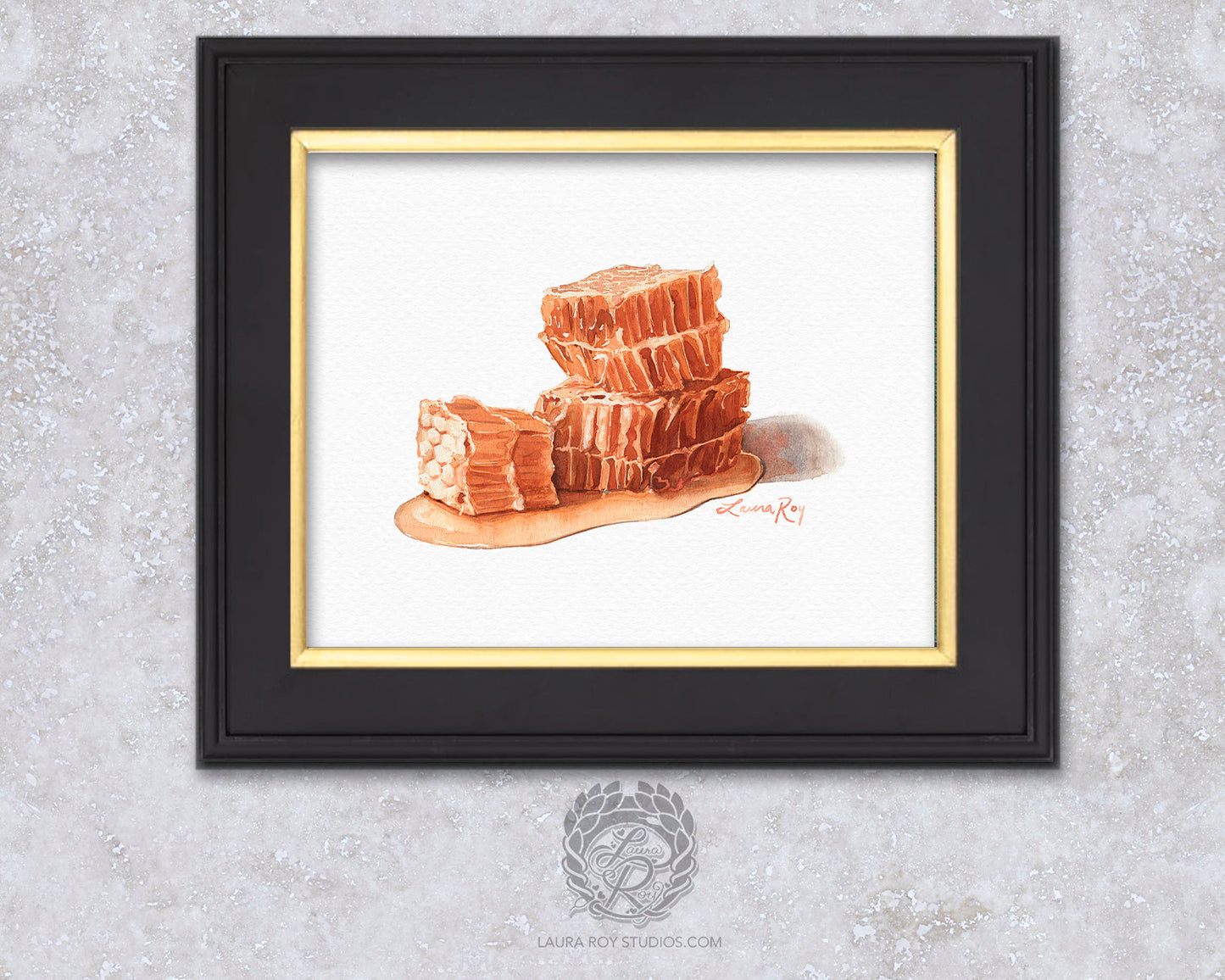 Honeycomb Watercolor Art Print – Sweet Golden Honey Illustration, Bee-Inspired Kitchen Decor