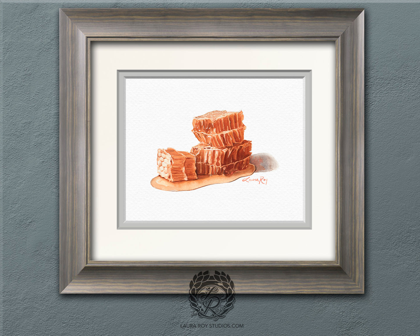 Honeycomb Watercolor Art Print – Sweet Golden Honey Illustration, Bee-Inspired Kitchen Decor