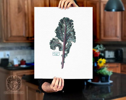 Kale Leaf Watercolor Art Print – Leafy Green Botanical Illustration, Garden-Inspired Wall Art