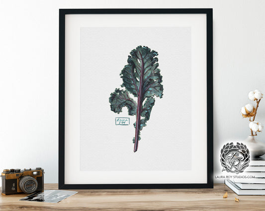 Kale Leaf Watercolor Art Print – Leafy Green Botanical Illustration, Garden-Inspired Wall Art