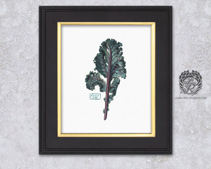 Kale Leaf Watercolor Art Print – Leafy Green Botanical Illustration, Garden-Inspired Wall Art