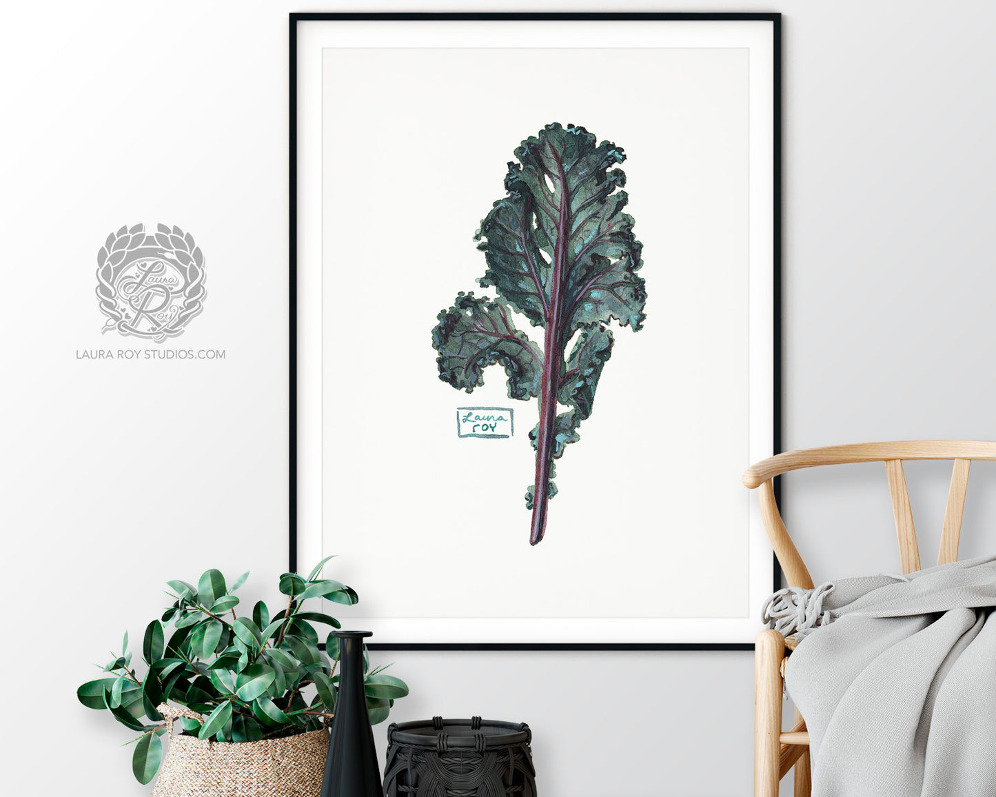 Kale Leaf Watercolor Art Print – Leafy Green Botanical Illustration, Garden-Inspired Wall Art
