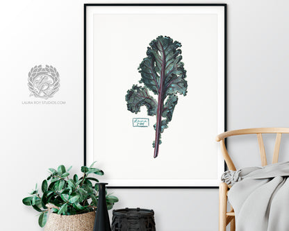Kale Leaf Watercolor Art Print – Leafy Green Botanical Illustration, Garden-Inspired Wall Art