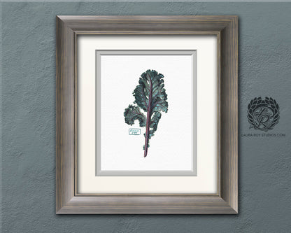 Kale Leaf Watercolor Art Print – Leafy Green Botanical Illustration, Garden-Inspired Wall Art