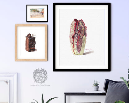 Red Napa Cabbage Watercolor Art Print – Vibrant Vegetable Kitchen Decor, Botanical Wall Art
