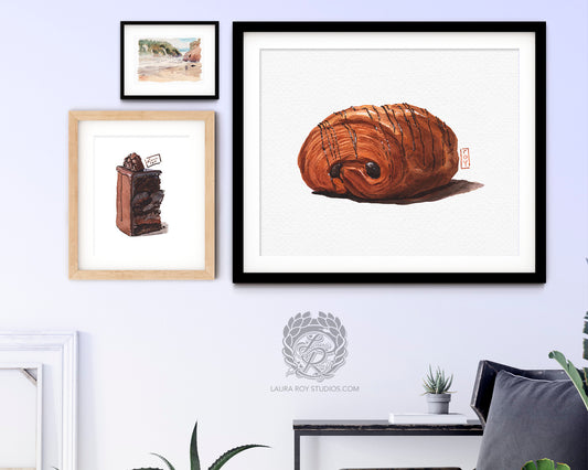 Pain au Chocolat Watercolor Art Print – French Pastry Illustration, Gourmet Kitchen Wall Decor
