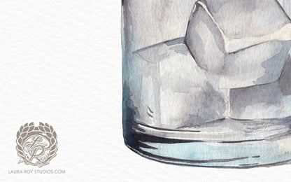 Rocks Glass Watercolor Art Print – Classic Cocktail Glass Illustration, Sophisticated Bar Decor