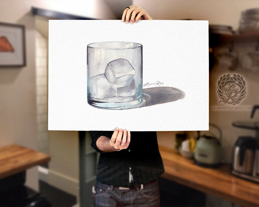 Rocks Glass Watercolor Art Print – Classic Cocktail Glass Illustration, Sophisticated Bar Decor