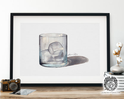 Rocks Glass Watercolor Art Print – Classic Cocktail Glass Illustration, Sophisticated Bar Decor