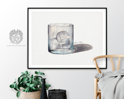 Rocks Glass Watercolor Art Print – Classic Cocktail Glass Illustration, Sophisticated Bar Decor
