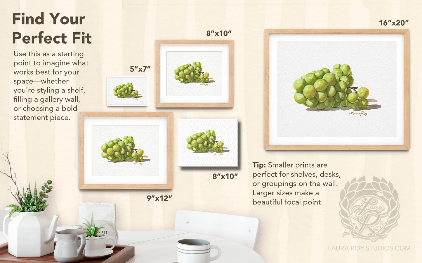 Watercolor Sauvignon Blanc Grape Art Print – Bright White Wine Grapes Wall Decor, Vineyard Kitchen Art