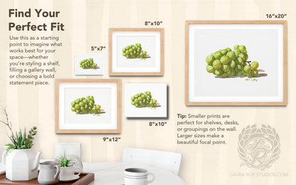 Watercolor Sauvignon Blanc Grape Art Print – Bright White Wine Grapes Wall Decor, Vineyard Kitchen Art