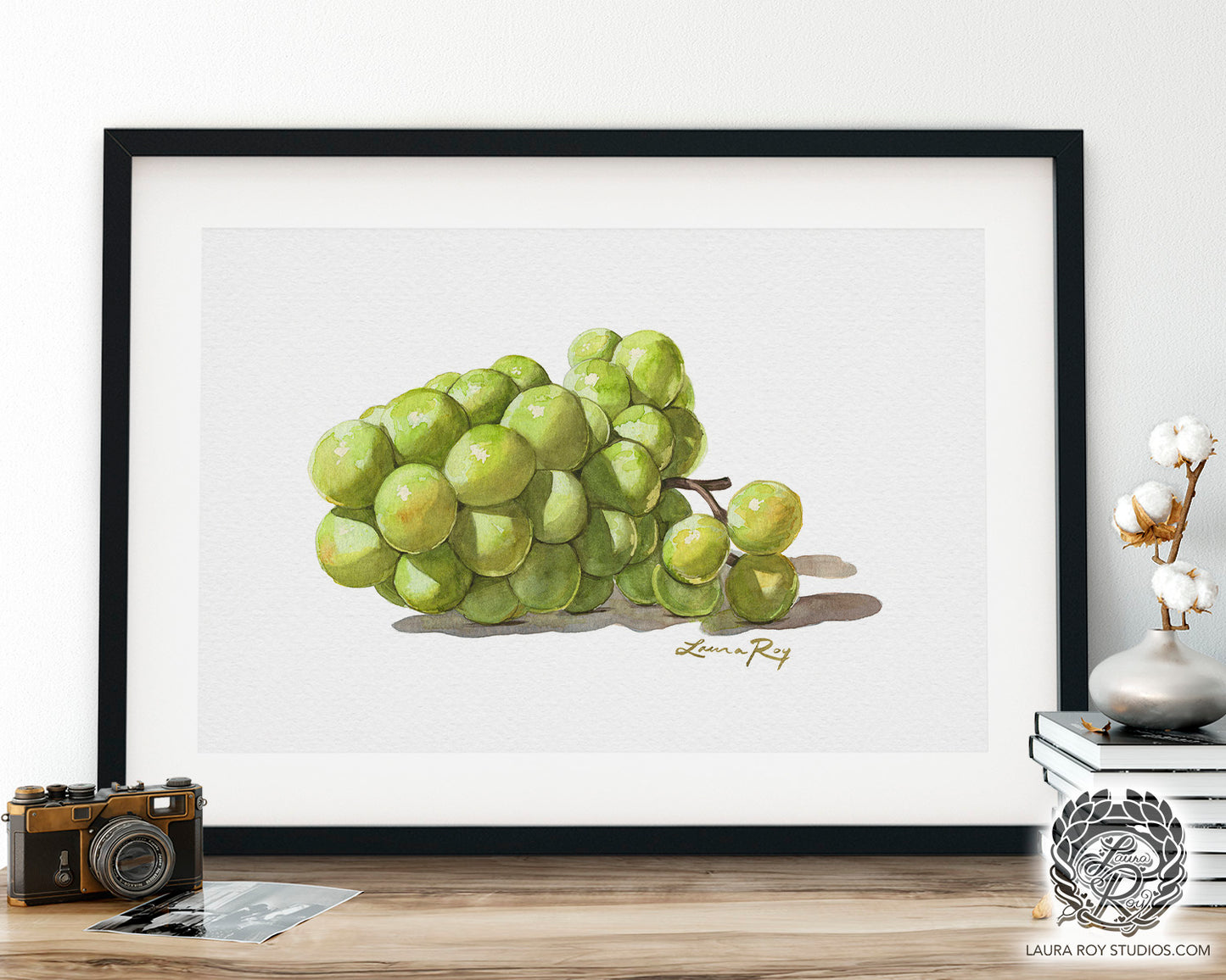 Watercolor Sauvignon Blanc Grape Art Print – Bright White Wine Grapes Wall Decor, Vineyard Kitchen Art