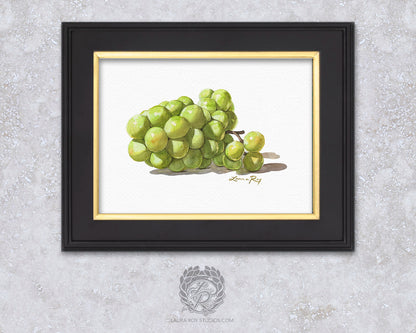 Watercolor Sauvignon Blanc Grape Art Print – Bright White Wine Grapes Wall Decor, Vineyard Kitchen Art