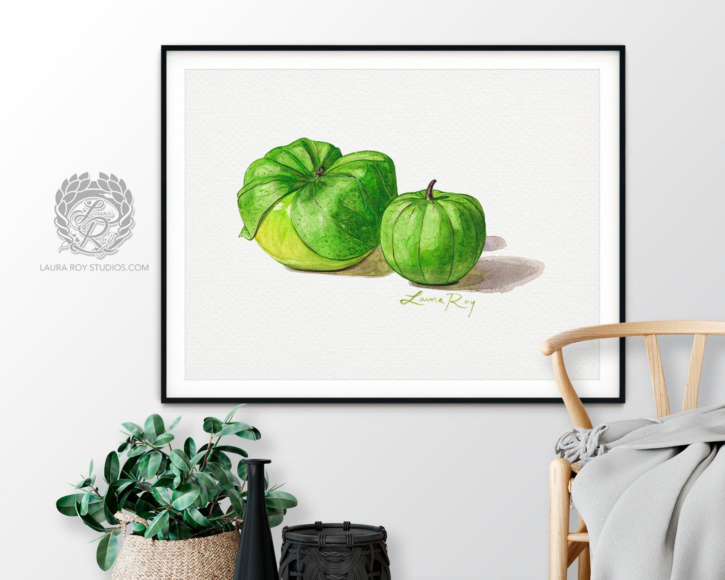 Tomatillo Watercolor Art Print – Botanical Kitchen Decor, Heirloom Garden Vegetables
